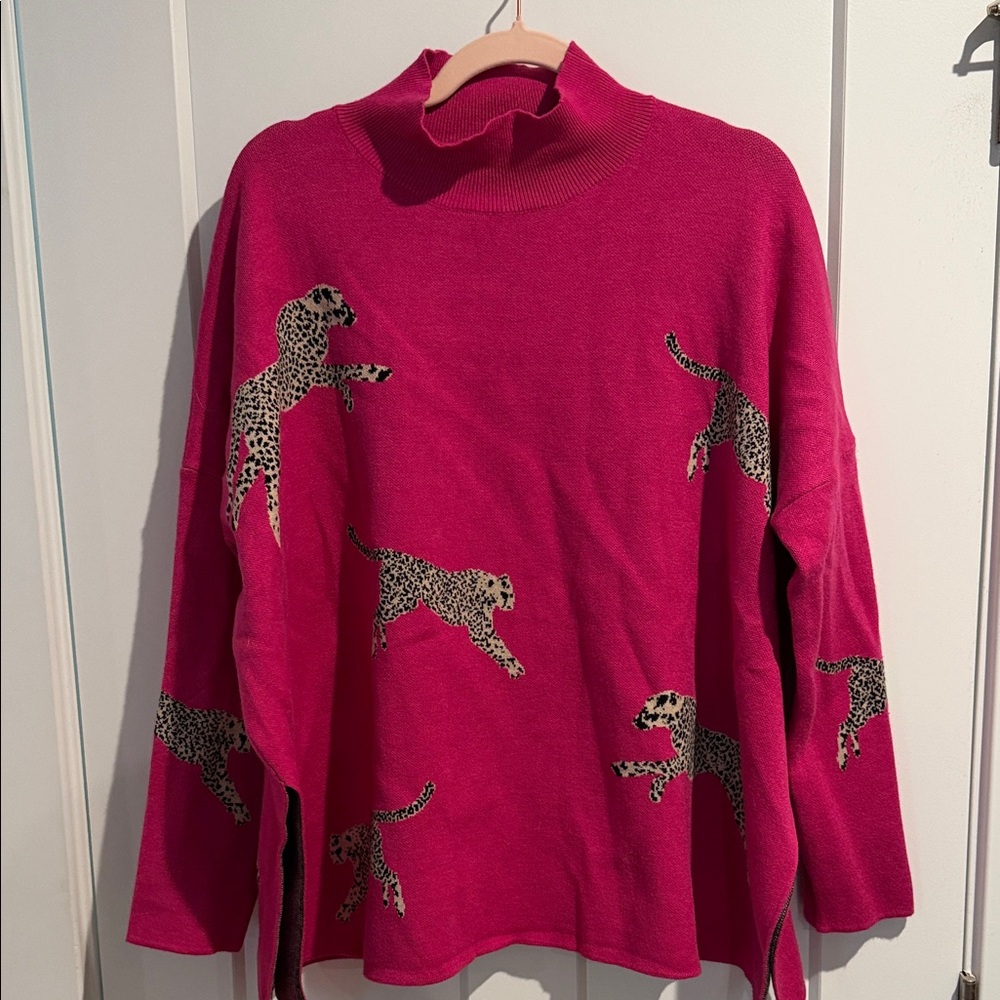 Entro Pink Cheetah Mockneck Sweater - Picture 6 of 7
